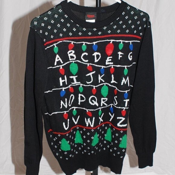 Stranger Things NWT Juniors Small Christmas Lights Sweater ABC Alphabet Light up - Picture 1 of 9